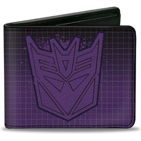 Hasbro Wallet, Bifold, Transformers Decepticons Shield Splatter and Text Grid Purple, Vegan Leather