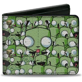 Buckle-Down Nickelodeon Wallet, Bifold, Invader Zim Gir Poses Stacked Greens, Vegan Leather