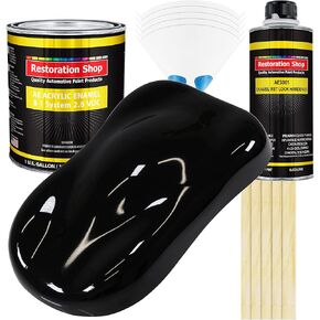 Restoration Shop - Jet Black (Gloss) Acrylic Enamel Auto Paint - Complete Quart Paint Kit - Professional Single Stage High Gloss Automotive, Car, Truck, Equipment Coating, 8:1 Mix Ratio, 2.8 VOC