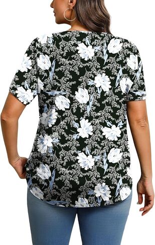 IN'VOLAND Womens Plus Size Tunic Top Summer Short Sleeve T-Shirt V-neck Button Up Dressy Blouse Casual Pleated Pullover 1X-5X in Saudi Arabia