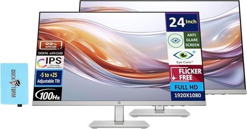 شاشة HP Series 5 524sh 94C19AA#ABA (تستبدل M24h) مع Docztorm Dock، شاشة 24 بوصة FHD IPS (1920x1080)، 1x HDMI، 1x VGA، خالية من الوميض، مثالية للمنزل والأعمال، أسود/فضي (أحدث طراز 2024) in Kuwait