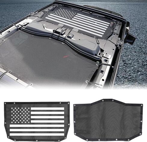 شاشة سقف سيارة Sunshade Mesh لعام 2024 2025 Jeep Wrangler JL 4 Door 4xe Top Accessories Bimini Roof Bikini ، بدون ضوضاء ، دائمة ، شمس جيدة ، حماية من الرياح والرياح والأسود in Kuwait