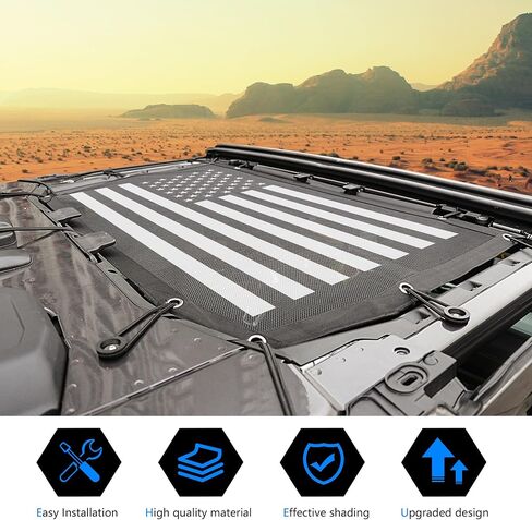 شاشة سقف سيارة Sunshade Mesh لعام 2024 2025 Jeep Wrangler JL 4 Door 4xe Top Accessories Bimini Roof Bikini ، بدون ضوضاء ، دائمة ، شمس جيدة ، حماية من الرياح والرياح والأسود in Kuwait
