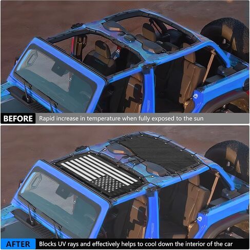 شاشة سقف سيارة Sunshade Mesh لعام 2024 2025 Jeep Wrangler JL 4 Door 4xe Top Accessories Bimini Roof Bikini ، بدون ضوضاء ، دائمة ، شمس جيدة ، حماية من الرياح والرياح والأسود in Kuwait
