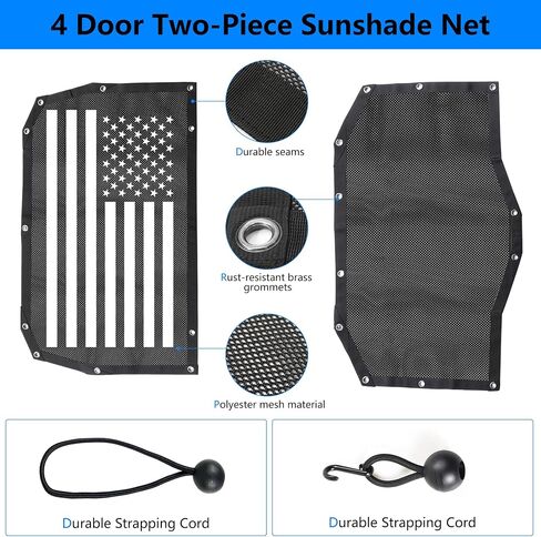 شاشة سقف سيارة Sunshade Mesh لعام 2024 2025 Jeep Wrangler JL 4 Door 4xe Top Accessories Bimini Roof Bikini ، بدون ضوضاء ، دائمة ، شمس جيدة ، حماية من الرياح والرياح والأسود in Kuwait