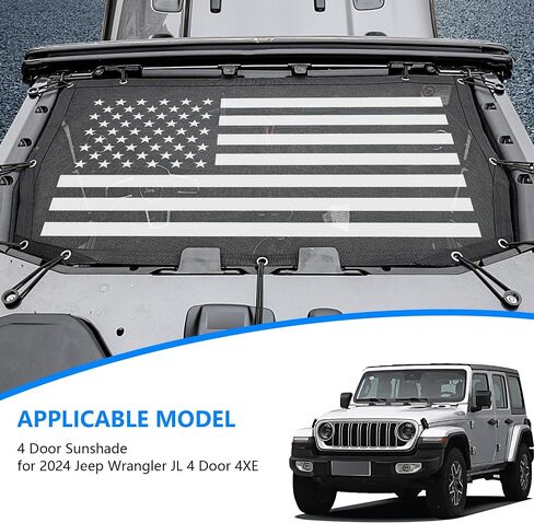 شاشة سقف سيارة Sunshade Mesh لعام 2024 2025 Jeep Wrangler JL 4 Door 4xe Top Accessories Bimini Roof Bikini ، بدون ضوضاء ، دائمة ، شمس جيدة ، حماية من الرياح والرياح والأسود in Kuwait