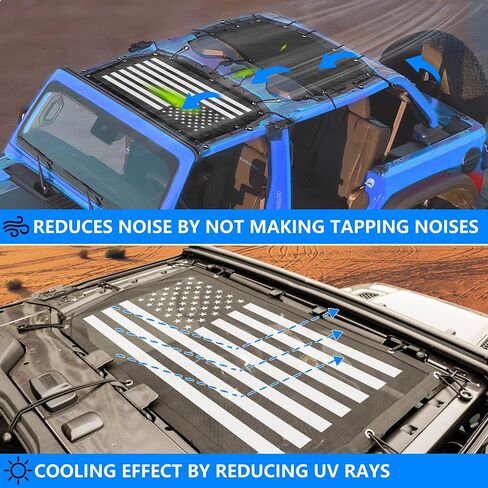 شاشة سقف سيارة Sunshade Mesh لعام 2024 2025 Jeep Wrangler JL 4 Door 4xe Top Accessories Bimini Roof Bikini ، بدون ضوضاء ، دائمة ، شمس جيدة ، حماية من الرياح والرياح والأسود in Kuwait