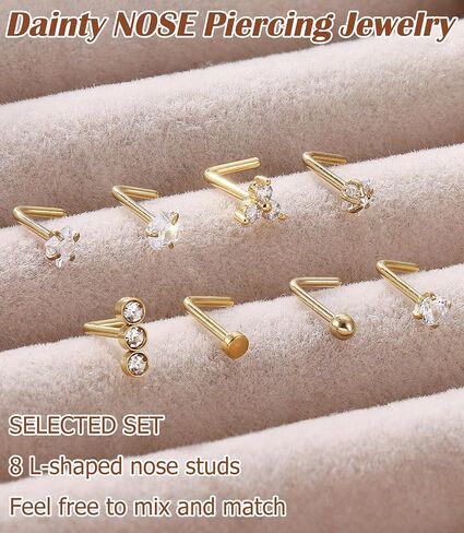 MILACOLATO 14K Gold Filled Nose Ring Studs Hypoallergenic 316L Surgical Stainless Steel Nose Rings 18G 20G L Shaped Nose Nostril Piercing Jewelry for Women Men in Saudi Arabia