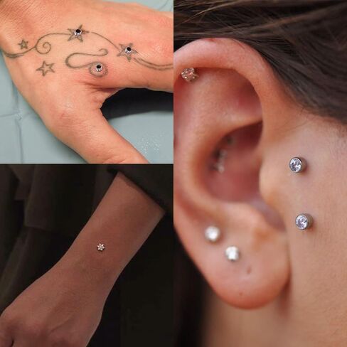 Surgical Steel Dermal Piercing Jewelry Tops for Women Men Cubic Zirconia Micro Dermal Anchor Tops Base Dermal Piercing 3-20Pcs Dermal Piercing Kit Hypoallergenic in Saudi Arabia