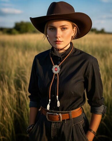 PEARLY JUN Bolo Tie for Men Women Rhinestone Cowboy Brown Country Style Handmade Leather String Rodeo Festive Days Gifts in Kuwait
