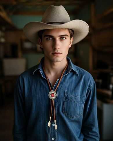 PEARLY JUN Bolo Tie for Men Women Rhinestone Cowboy Brown Country Style Handmade Leather String Rodeo Festive Days Gifts in Kuwait
