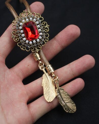 PEARLY JUN Bolo Tie for Men Women Rhinestone Cowboy Brown Country Style Handmade Leather String Rodeo Festive Days Gifts in Kuwait