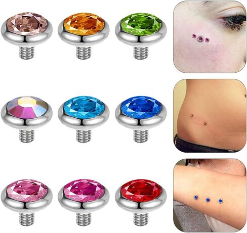 Surgical Steel Dermal Piercing Jewelry Tops for Women Men Cubic Zirconia Micro Dermal Anchor Tops Base Dermal Piercing 3-20Pcs Dermal Piercing Kit Hypoallergenic in Saudi Arabia