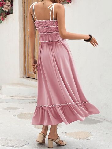 Wenrine Women's Summer 2 Piece Skirt Sets Casual Spaghetti Straps Cropped Cami Ruffle Maxi Skirt Flowy Beach Outfit in Saudi Arabia