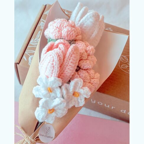 Handmade Crochet Flower Bouquet,Crochet Tulips,Preserved Flowers Bouquet,Bride Gifts,Bride to Be,Graduation Flower Bouquet in Saudi Arabia