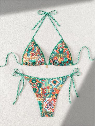 المرأة قطعتين الأزهار بيكيني بوهو الرسن مثلث بيكيني مجموعة التعادل الظهر ملابس السباحة ثوب السباحة بحر ملابس السباحة in Kuwait