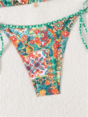 المرأة قطعتين الأزهار بيكيني بوهو الرسن مثلث بيكيني مجموعة التعادل الظهر ملابس السباحة ثوب السباحة بحر ملابس السباحة in Kuwait