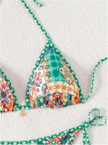 المرأة قطعتين الأزهار بيكيني بوهو الرسن مثلث بيكيني مجموعة التعادل الظهر ملابس السباحة ثوب السباحة بحر ملابس السباحة in Kuwait