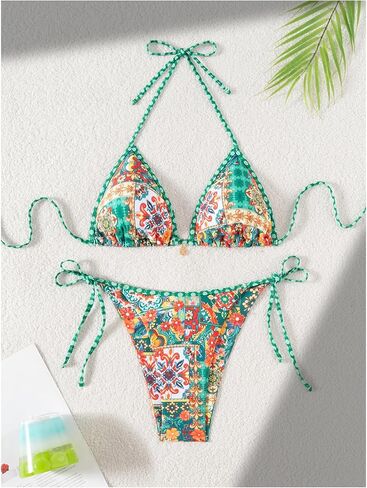 المرأة قطعتين الأزهار بيكيني بوهو الرسن مثلث بيكيني مجموعة التعادل الظهر ملابس السباحة ثوب السباحة بحر ملابس السباحة in Kuwait