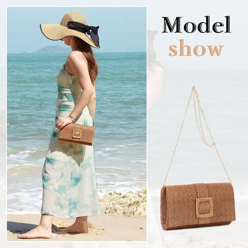 Emprier Straw Clutch Purses for Women Summer Beach Bag Raffia Crossbody Purse Woven Envelope Handbag in Kuwait