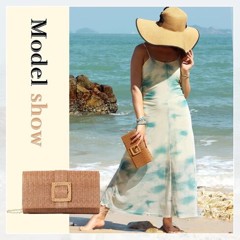Emprier Straw Clutch Purses for Women Summer Beach Bag Raffia Crossbody Purse Woven Envelope Handbag in Kuwait