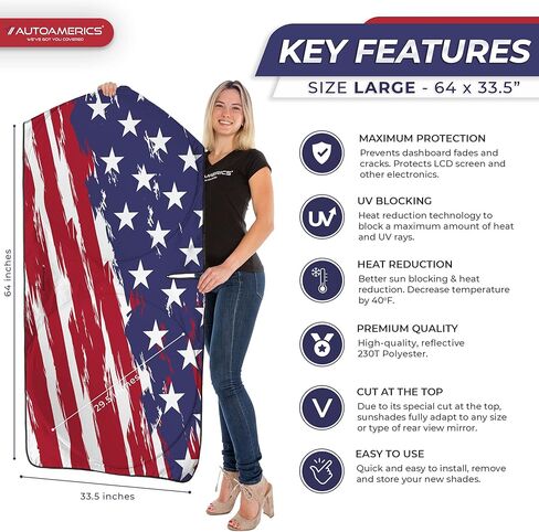 Autoamerics 1-Piece Windshield Sun Shade B&W American Flag USA Patriotic Design - Foldable Car Fits Easily to SUV & Truck Vehicles UV Ray Blocker Keeps Your Vehicle Cool Large in Kuwait