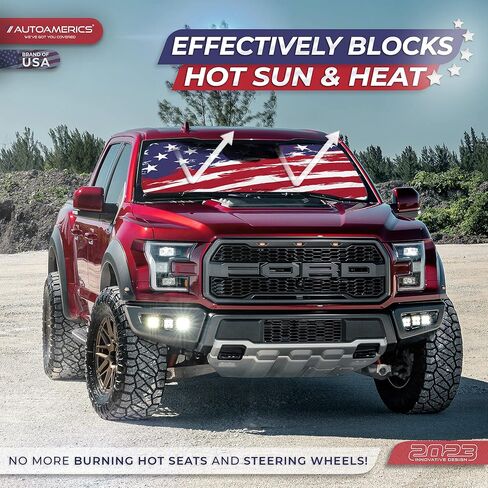 Autoamerics 1-Piece Windshield Sun Shade B&W American Flag USA Patriotic Design - Foldable Car Fits Easily to SUV & Truck Vehicles UV Ray Blocker Keeps Your Vehicle Cool Large in Kuwait