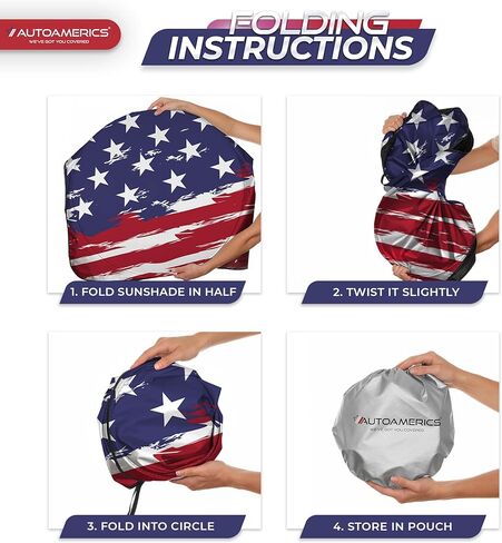 Autoamerics 1-Piece Windshield Sun Shade B&W American Flag USA Patriotic Design - Foldable Car Fits Easily to SUV & Truck Vehicles UV Ray Blocker Keeps Your Vehicle Cool Large in Kuwait