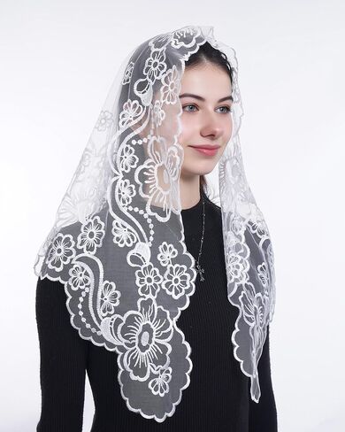 Bozidol Catholic Veils for Church Women: Triangle Sacred Heart Camellia Embroidery Mantilla Veil, Religious Veil Mass Chapel in Saudi Arabia