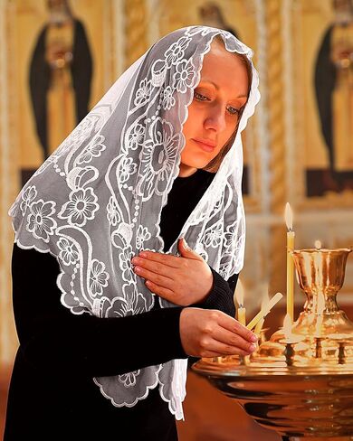 Bozidol Catholic Veils for Church Women: Triangle Sacred Heart Camellia Embroidery Mantilla Veil, Religious Veil Mass Chapel in Saudi Arabia