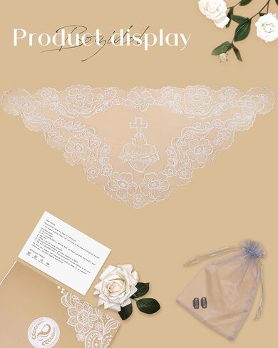 Bozidol Catholic Veils for Church Women: Triangle Sacred Heart Camellia Embroidery Mantilla Veil, Religious Veil Mass Chapel in Saudi Arabia