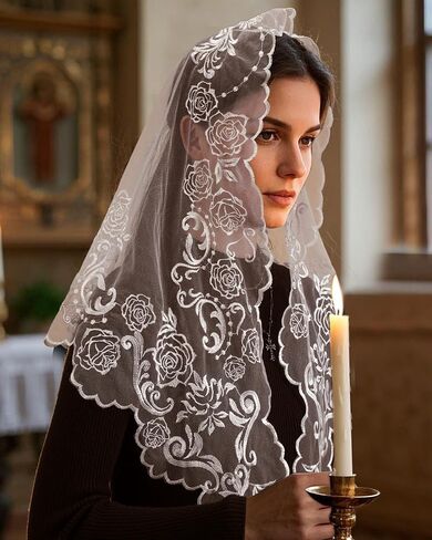 Bozidol Church Catholic Veils for Women, Our Lady of Guadalupe Lace Mantilla Chapel Veil, Latin Mass Head Coverings with Clip in Saudi Arabia
