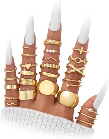 yeezii 25 pcs حلقات مفصلية ذهبية مجموعة للنساء ، حلقات إصبع قابلة للتكديس ، حلقات متراخية لذيذ. in Kuwait