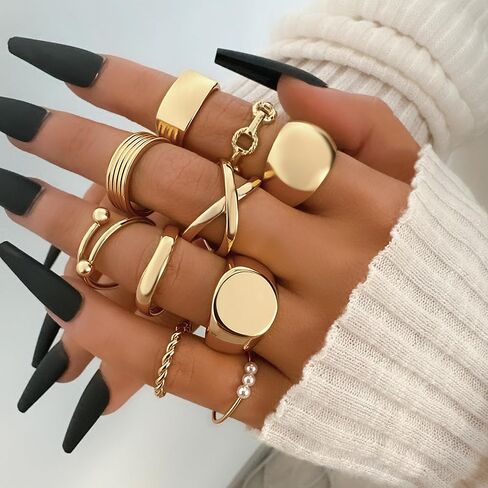 yeezii 25 pcs حلقات مفصلية ذهبية مجموعة للنساء ، حلقات إصبع قابلة للتكديس ، حلقات متراخية لذيذ. in Kuwait