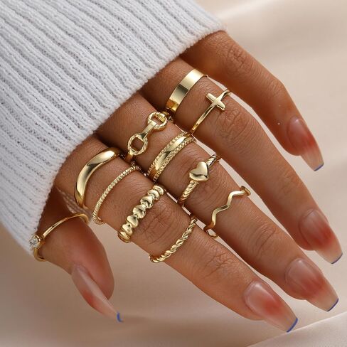 yeezii 25 pcs حلقات مفصلية ذهبية مجموعة للنساء ، حلقات إصبع قابلة للتكديس ، حلقات متراخية لذيذ. in Kuwait