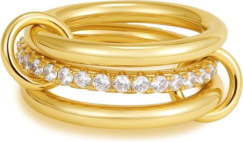 Gold Stackable Rings for Women No Tarnish, 18K Gold Plated CZ Cubic Zircon Mixed Metals Multi Stack Rings Set Gold Jewelry in Saudi Arabia