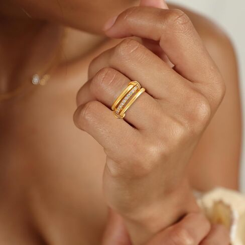Gold Stackable Rings for Women No Tarnish, 18K Gold Plated CZ Cubic Zircon Mixed Metals Multi Stack Rings Set Gold Jewelry in Saudi Arabia