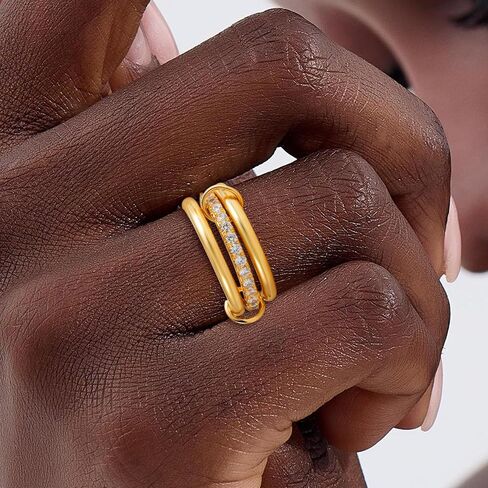 Gold Stackable Rings for Women No Tarnish, 18K Gold Plated CZ Cubic Zircon Mixed Metals Multi Stack Rings Set Gold Jewelry in Saudi Arabia