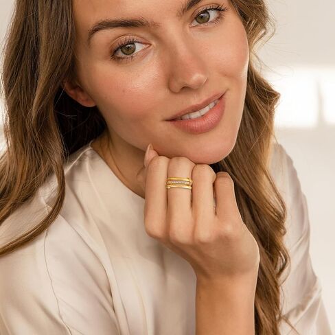 Gold Stackable Rings for Women No Tarnish, 18K Gold Plated CZ Cubic Zircon Mixed Metals Multi Stack Rings Set Gold Jewelry in Saudi Arabia