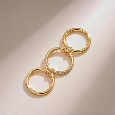 Gold Stackable Rings for Women No Tarnish, 18K Gold Plated CZ Cubic Zircon Mixed Metals Multi Stack Rings Set Gold Jewelry in Saudi Arabia