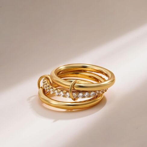 Gold Stackable Rings for Women No Tarnish, 18K Gold Plated CZ Cubic Zircon Mixed Metals Multi Stack Rings Set Gold Jewelry in Saudi Arabia