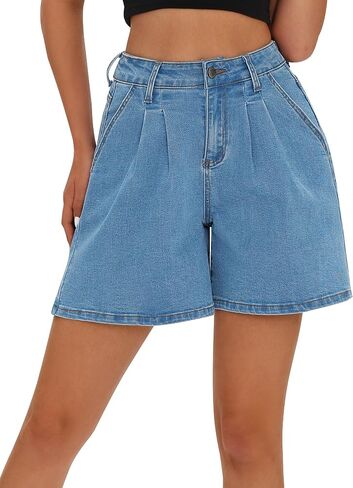 roswear Women’s Wide Leg Denim High Waisted Stretchy Loose Jean Shorts in Saudi Arabia