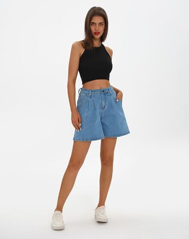 roswear Women’s Wide Leg Denim High Waisted Stretchy Loose Jean Shorts in Saudi Arabia