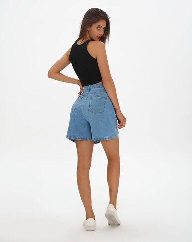 roswear Women’s Wide Leg Denim High Waisted Stretchy Loose Jean Shorts in Saudi Arabia