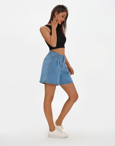 roswear Women’s Wide Leg Denim High Waisted Stretchy Loose Jean Shorts in Saudi Arabia