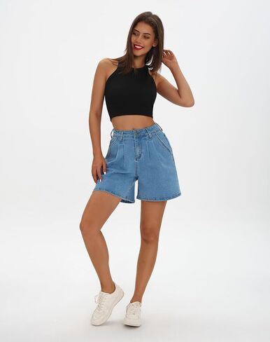 roswear Women’s Wide Leg Denim High Waisted Stretchy Loose Jean Shorts in Saudi Arabia
