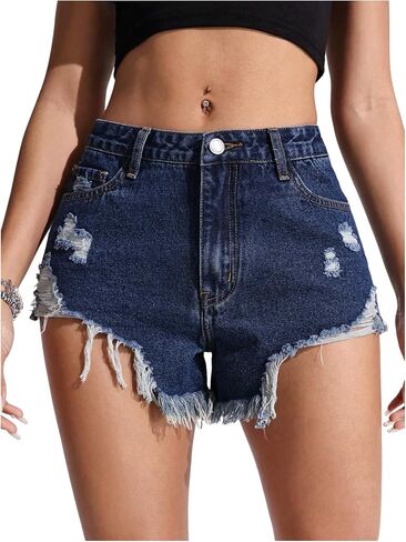 Soly Hux Women Women Strims Jean شورت Raw Law Strim Denim Shorts Streetwear in Kuwait