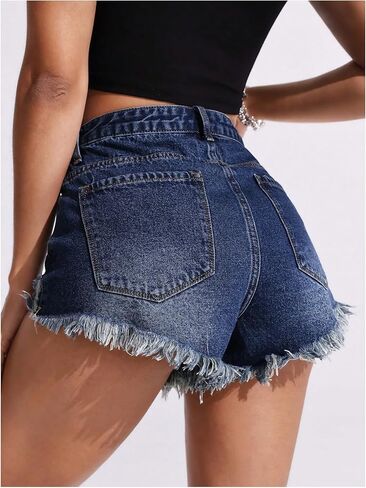 Soly Hux Women Women Strims Jean شورت Raw Law Strim Denim Shorts Streetwear in Kuwait