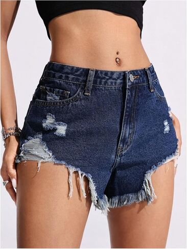 Soly Hux Women Women Strims Jean شورت Raw Law Strim Denim Shorts Streetwear in Kuwait