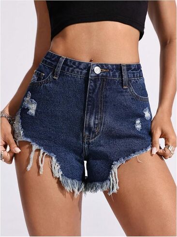 Soly Hux Women Women Strims Jean شورت Raw Law Strim Denim Shorts Streetwear in Kuwait